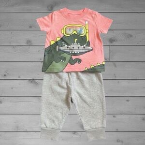 Toddler Dino Snorkel Tee & Gray Joggers Set - Coral & Heather Gray